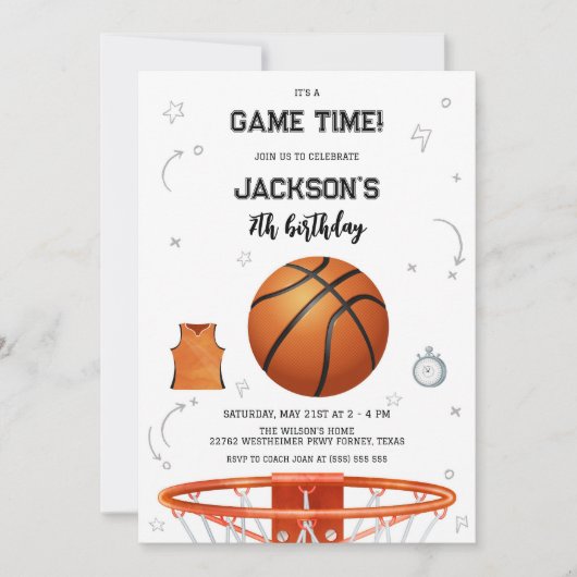 Basketball Kids Boy Birthday Party Invitation Kaart (Voorkant)