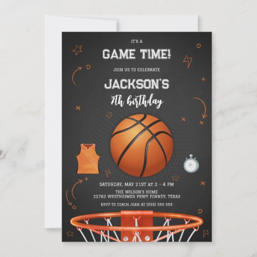 Basketball Kids Boy Birthday Party Invitation Kaart (Voorkant)