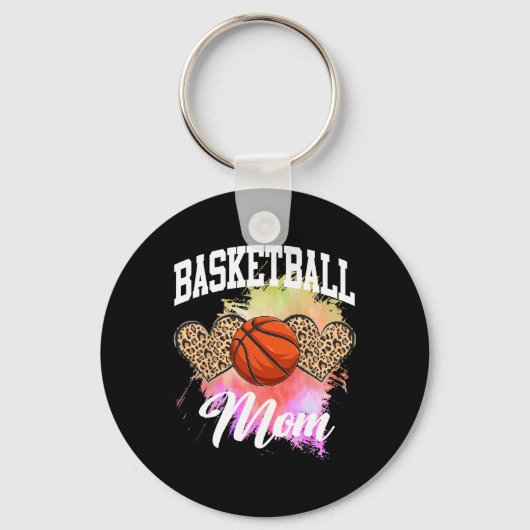 Basketball Leopard Heart Tie Dye Basketball Ma Sleutelhanger (Voorkant)