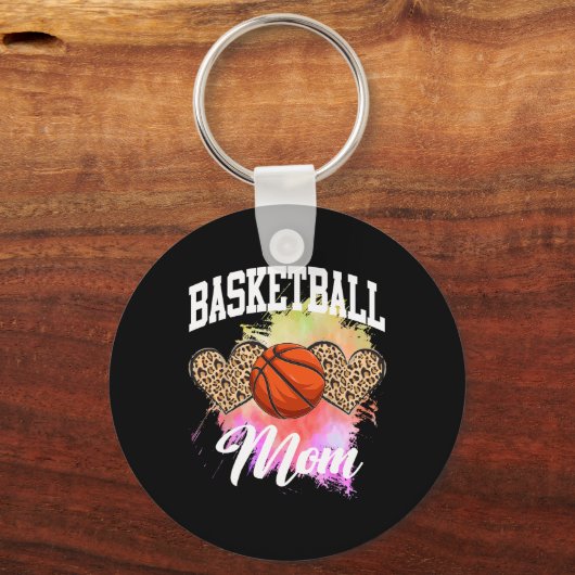Basketball Leopard Heart Tie Dye Basketball Ma Sleutelhanger (Voorkant)