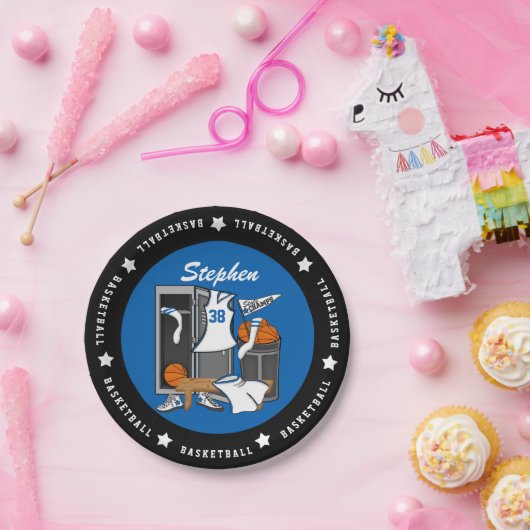 Basketball Locker Room Custom Player Name Number Papieren Bordje (Feest)