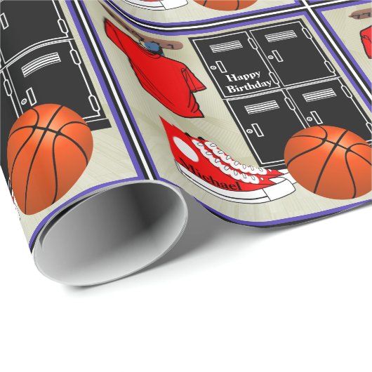 Basketball Locker Zaal Gepersonaliseerde verjaarda Cadeaupapier (Rol Hoek)