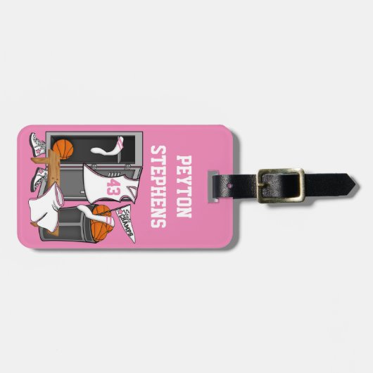 Basketball Lockerroom Custom Player Number Bagagelabel (Voorkant horizontaal)