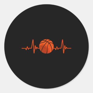 Basketball Lover Hartslag Retro Basketbal Ronde Sticker