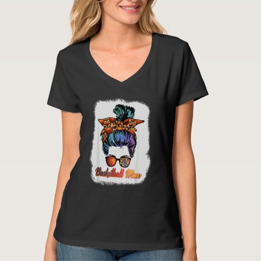 Basketball Mam Messy Bun Mama Basketball Player T-shirt (Voorkant)