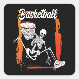 Basketball Mannen Kind Halloween Skelet Vierkante Sticker