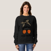 Basketball Mema Life Leopard Messy Bun Moeder Da Trui (Voorkant volledig)