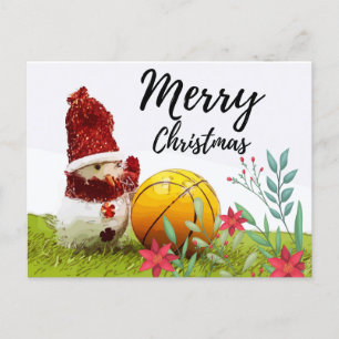 Basketball Merry Kerstmis met Snowman op groen  Briefkaart
