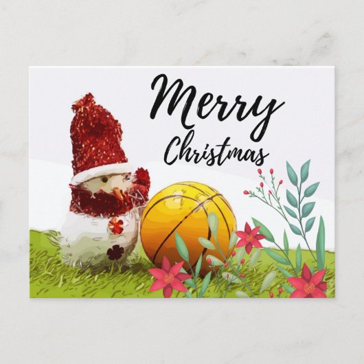 Basketball Merry Kerstmis met Snowman op groen  Briefkaart (Voorkant)