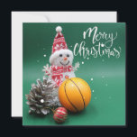 Basketball Merry Kerstmis met Snowman op groen Kaart<br><div class="desc">Basketball Merry Kerstmis met Snowman op groen</div>