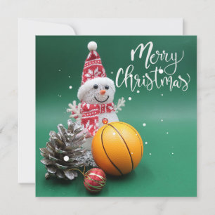 Basketball Merry Kerstmis met Snowman op groen Kaart