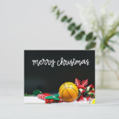 Basketball Merry Red sneeuwvlok op zwart Briefkaart (Staand voorkant)