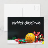 Basketball Merry Red sneeuwvlok op zwart Briefkaart (Voorkant / Achterkant)
