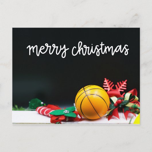 Basketball Merry Red sneeuwvlok op zwart Briefkaart (Voorkant)