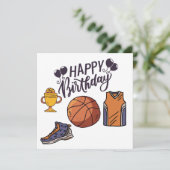 Basketball met Happy Birthday op witte achtergrond (Staand voorkant)