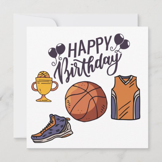 Basketball met Happy Birthday op witte achtergrond (Voorkant)