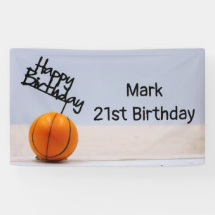 Basketball met Happy Birthday op witte achtergrond Spandoek
