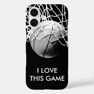Basketball met zwarte en witte liefde iPhone 16 hoesje