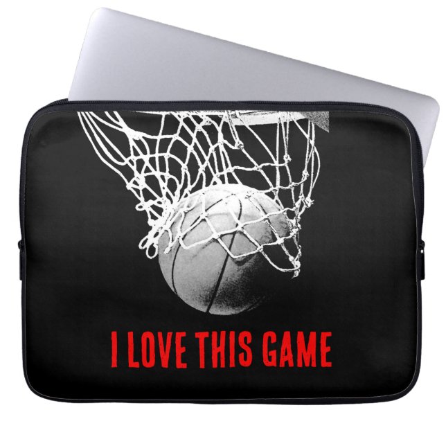Basketball met zwarte en witte liefde laptop sleeve (Voorkant)