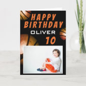 Basketball Metallic Ball Photo Happy Birthday Kaart (Voorkant)