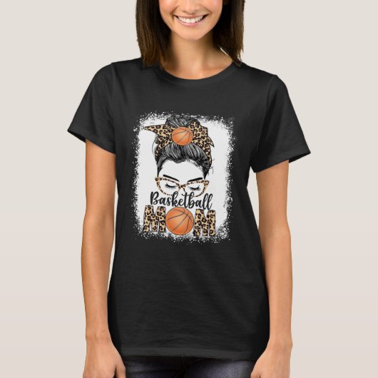 Basketball Mom Game Day Messy Bun Leopard Mother s T-shirt (Voorkant)