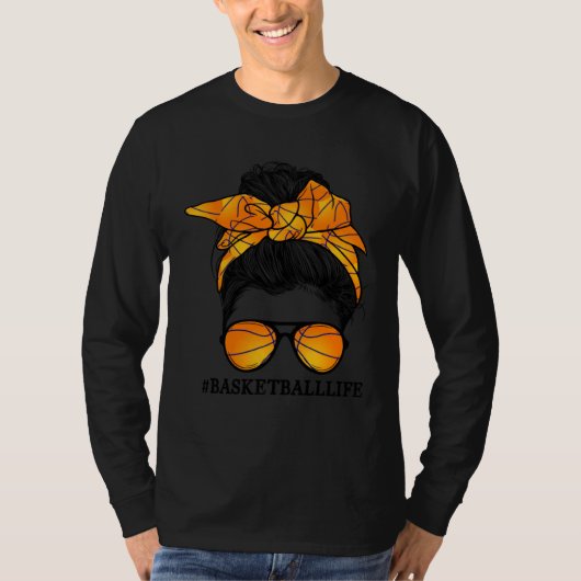 Basketball Mom Messy Bun Glasses Bow Mom Life Moth T-shirt (Voorkant)