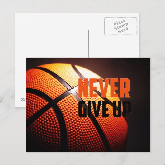 Basketball motivatie - nooit opgeven door verhaler briefkaart (Voorkant / Achterkant)