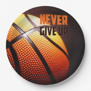 Basketball motivatie - nooit opgeven door verhaler papieren bordje