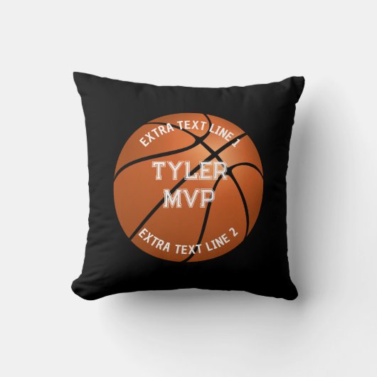 Basketball, Naam kind MVP/Number, 2 lijnen zwart Kussen (Voorkant)