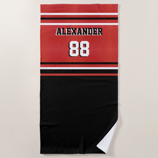 Basketball Name and Jersey Number Beach Towel Strandlaken (Voorkant)