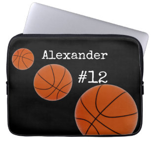 Basketball Name and Number Black background Laptop Sleeve