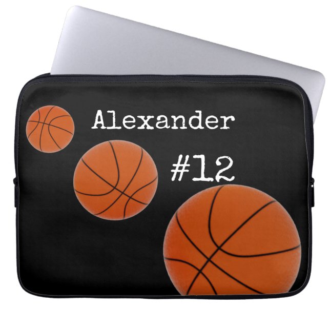 Basketball Name and Number Black background Laptop Sleeve (Voorkant)