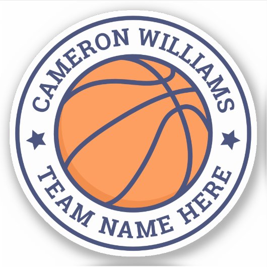 Basketball name and team blue stars white sticker (Voorkant)