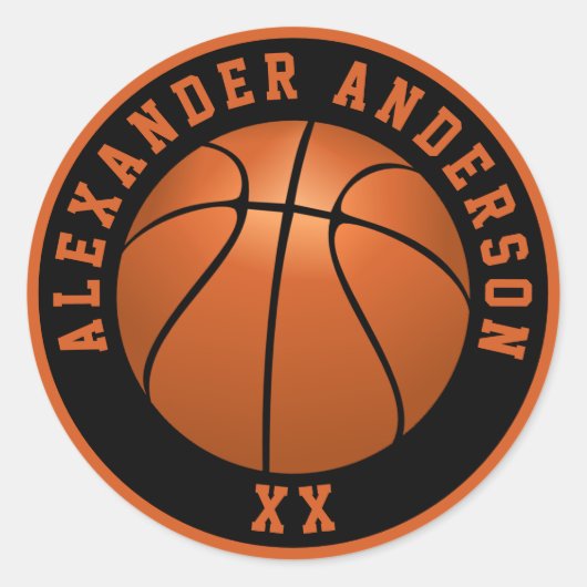 Basketball Name en Jersey Personalize Ronde Sticker (Voorkant)