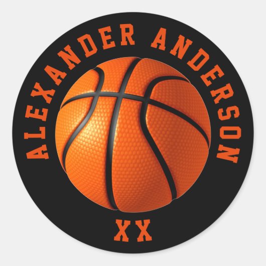 Basketball Name en Jersey Personalize Ronde Sticker (Voorkant)