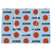Basketball Name Pattern Kinder Blue Groot Cadeauzakje (Voorkant)