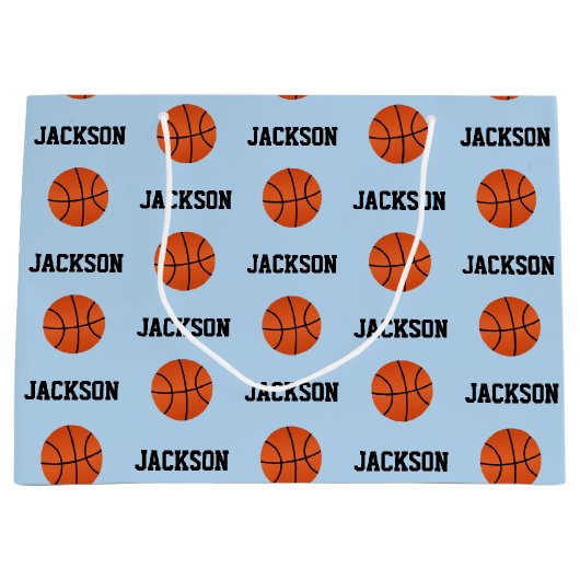 Basketball Name Pattern Kinder Blue Groot Cadeauzakje (Voorkant)
