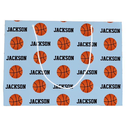 Basketball Name Pattern Kinder Blue Groot Cadeauzakje (Achterkant)