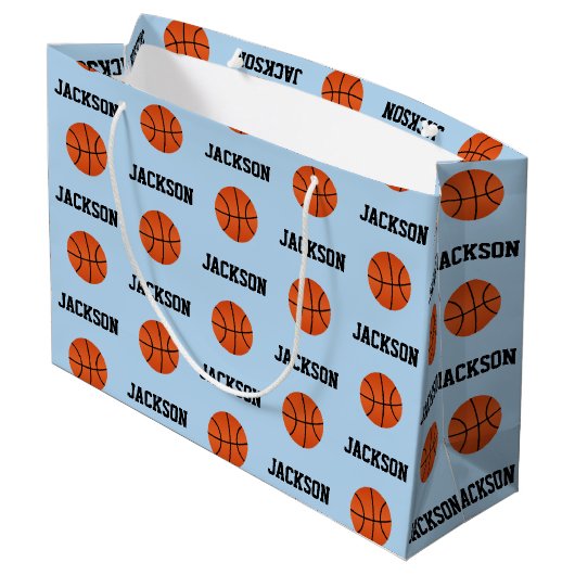 Basketball Name Pattern Kinder Blue Groot Cadeauzakje (Achterkant Gekanteld)