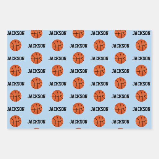 Basketball Name Pattern Kinder Blue Inpakpapier Vel (Voorkant 3)