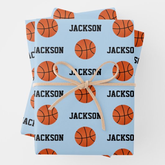 Basketball Name Pattern Kinder Blue Inpakpapier Vel (In situ)