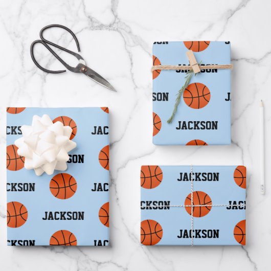 Basketball Name Pattern Kinder Blue Inpakpapier Vel (Voorkant)