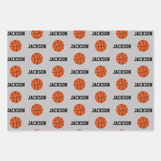 Basketball Name Pattern Kinder Grey Inpakpapier Vel (Voorkant 2)