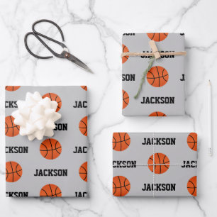 Basketball Name Pattern Kinder Grey Inpakpapier Vel