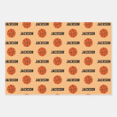Basketball Name Pattern Kinder Sinaasappel Inpakpapier Vel (Voorkant 3)
