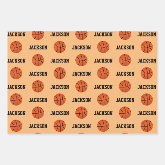 Basketball Name Pattern Kinder Sinaasappel Inpakpapier Vel (Voorkant)