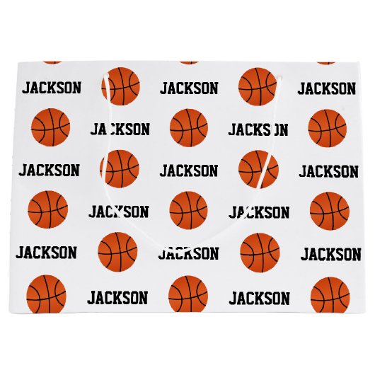 Basketball Name Pattern Kinder White Groot Cadeauzakje (Voorkant)