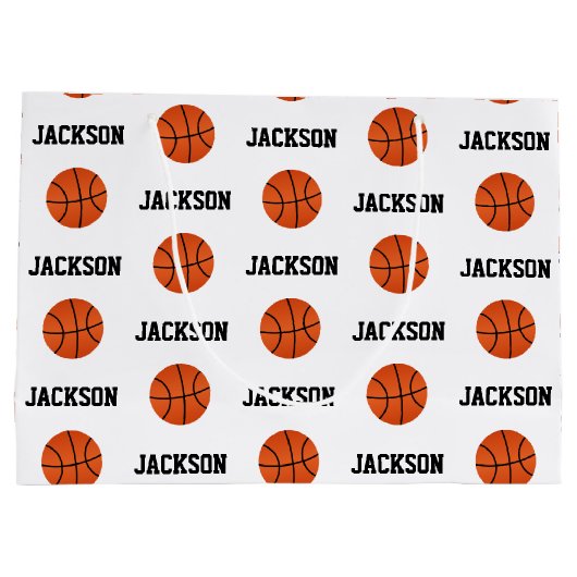 Basketball Name Pattern Kinder White Groot Cadeauzakje (Achterkant)