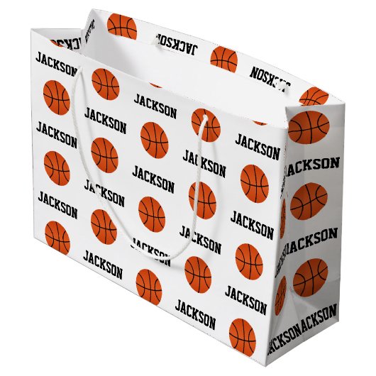 Basketball Name Pattern Kinder White Groot Cadeauzakje (Achterkant Gekanteld)