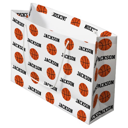 Basketball Name Pattern Kinder White Groot Cadeauzakje (Voorkant Gekanteld)
